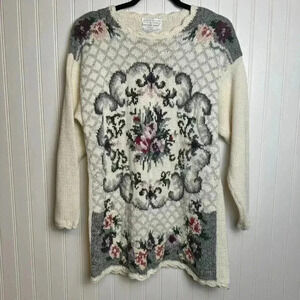 Vintage Jennifer Reed knitted by hand floral scallop sweater cottagecore large